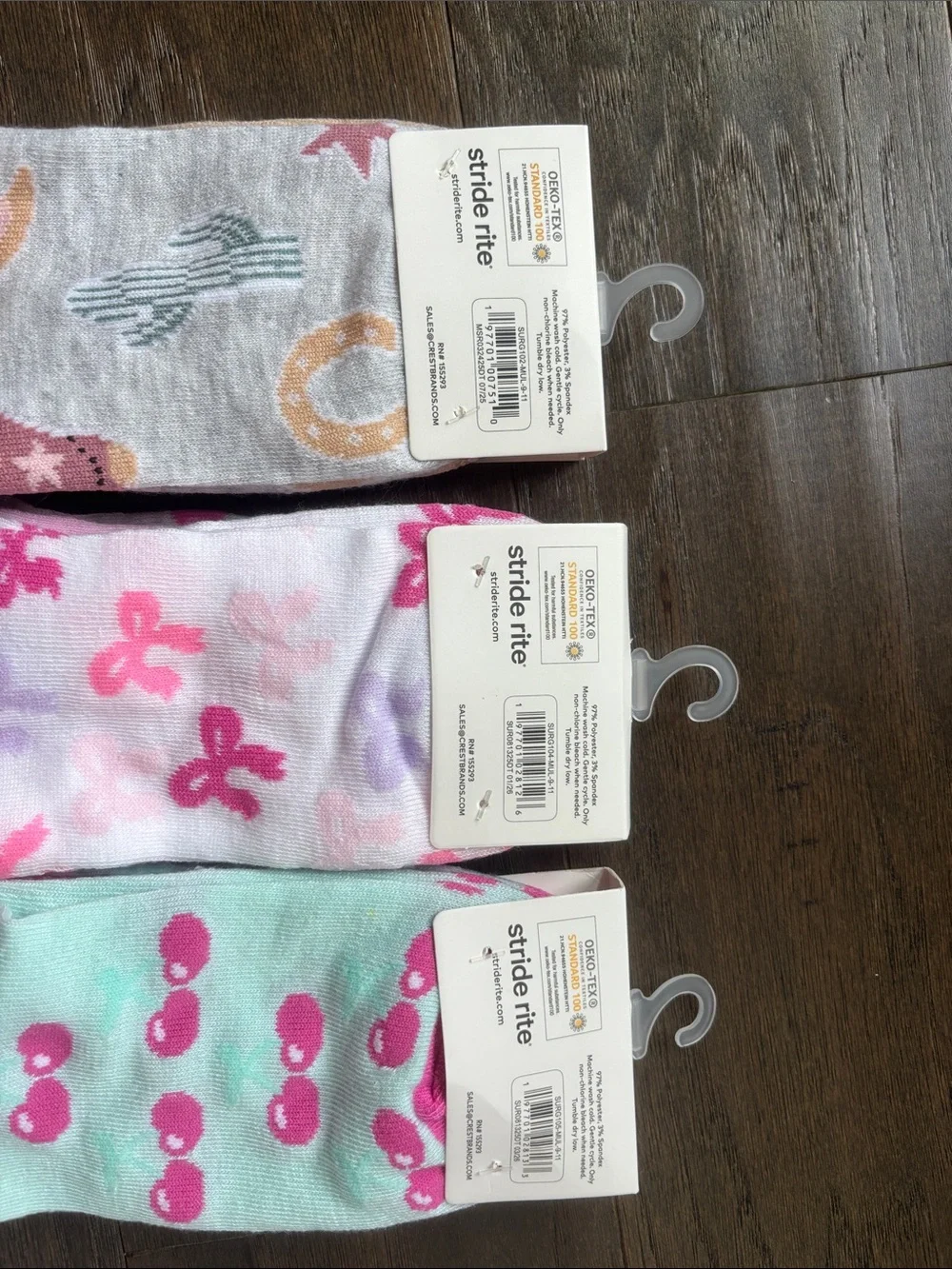 Stride rite Surprise 9 pair,3 3 pack ankle,pattern,bow,cactus,horses,boots,solid